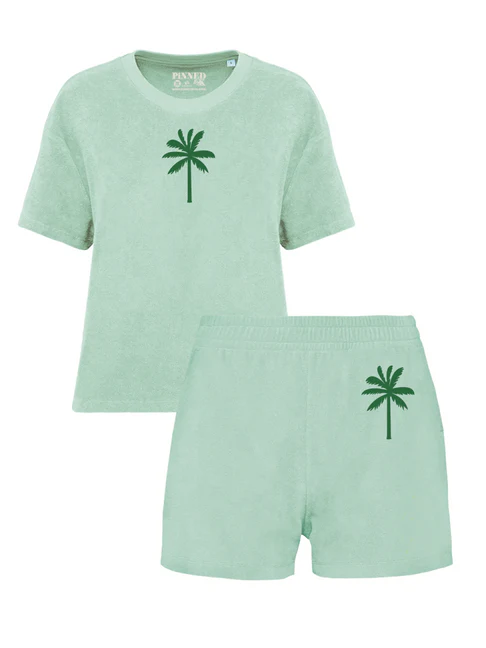 Set Badstof Palm Tree Green Velvet - Mint