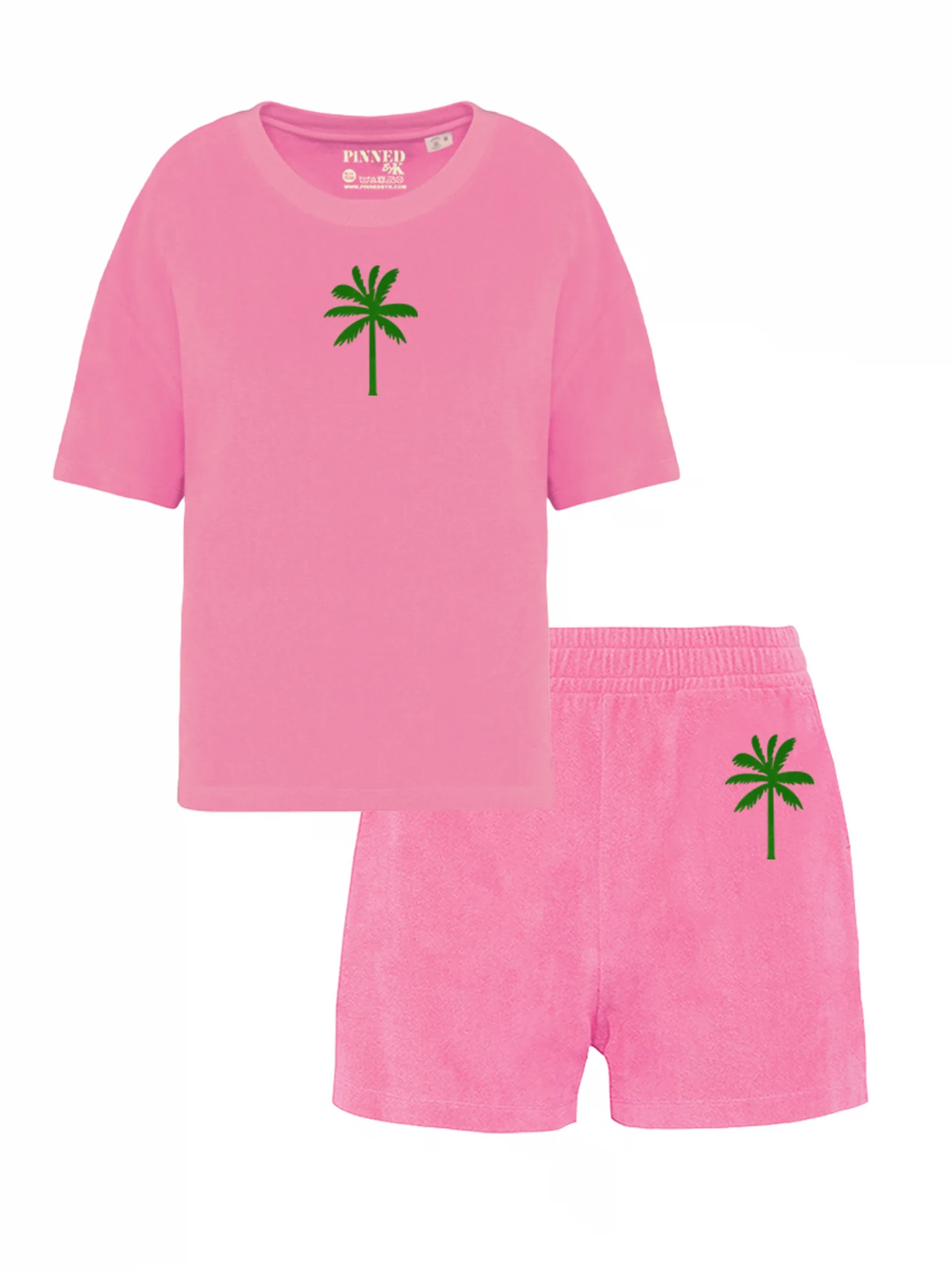 Set Badstof Pink with Green Velvet Palmtree - Afbeelding 2