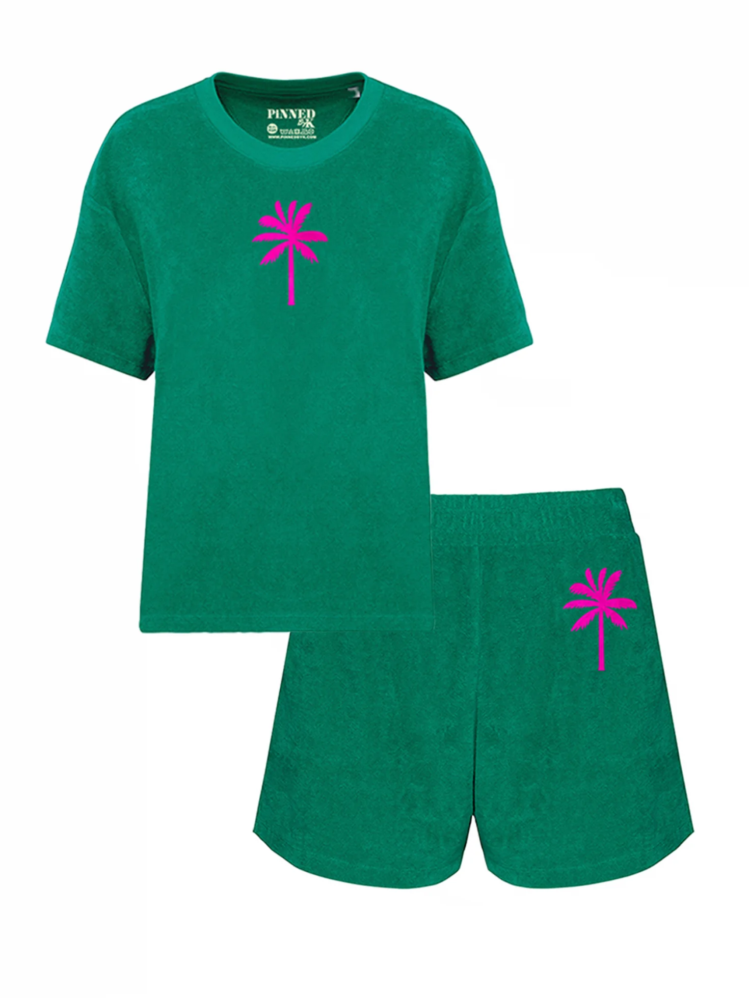 Set Badstof Green with Pink Velvet Palmtree - Afbeelding 3