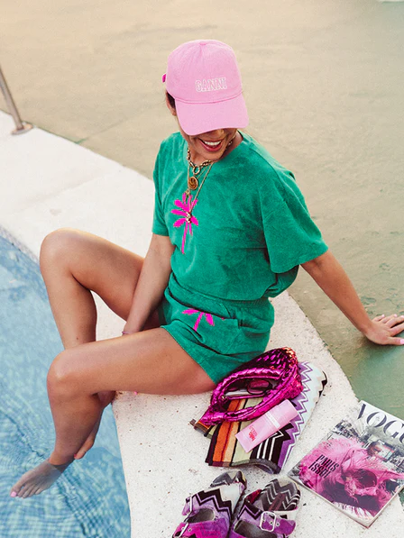 Set Badstof Green with Pink Velvet Palmtree