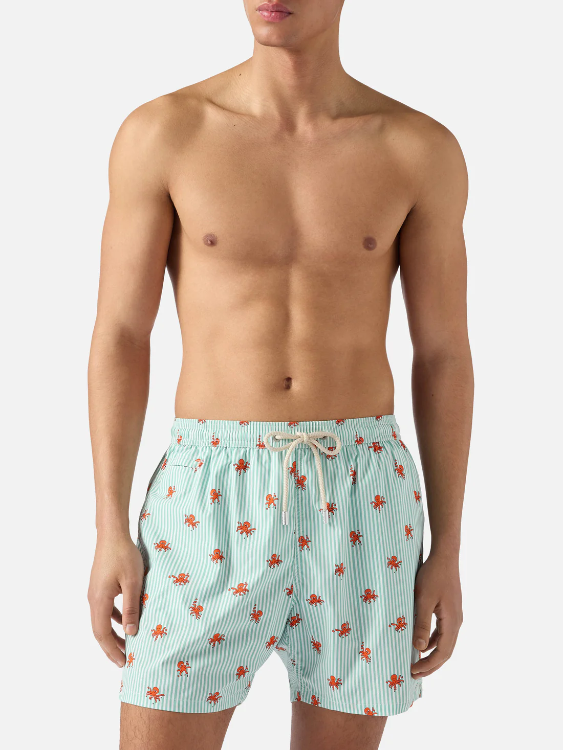 Saint Barth MC2 Green striped swim shorts with all-over octopus print - Afbeelding 3