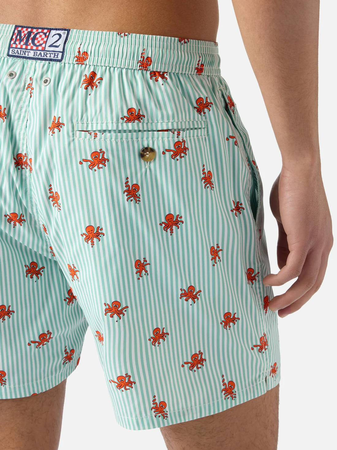 Saint Barth MC2 Green striped swim shorts with all-over octopus print - Afbeelding 6