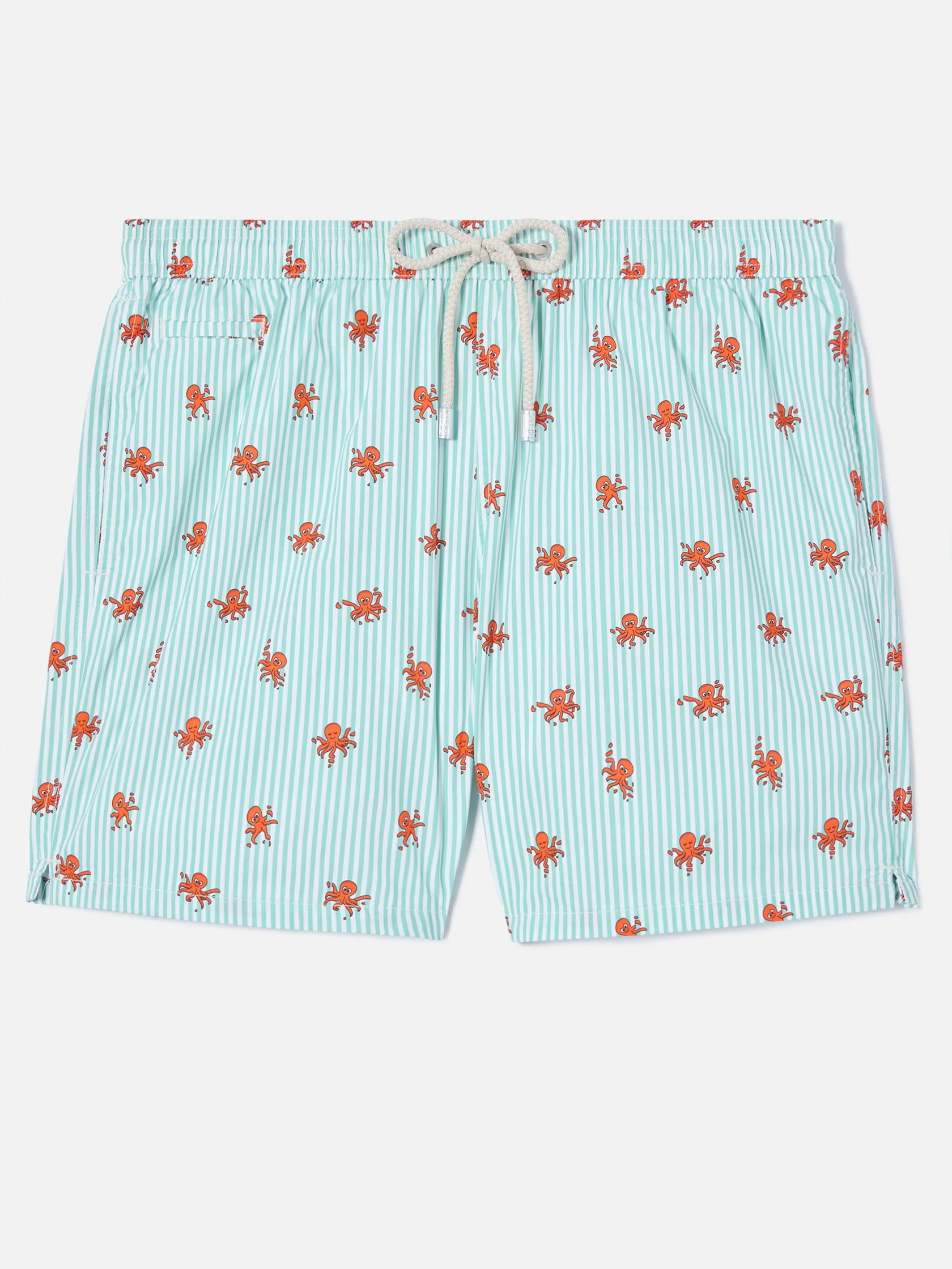 Saint Barth MC2 Green striped swim shorts with all-over octopus print