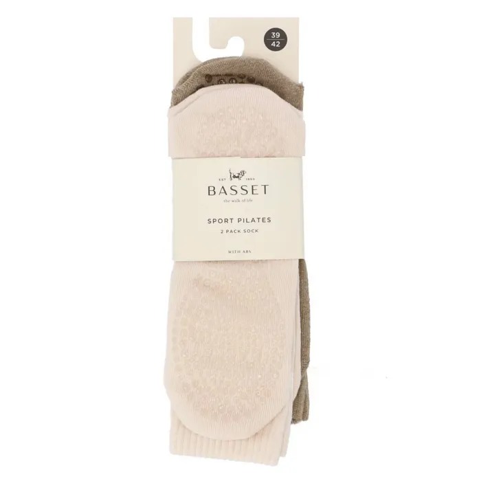Basset dames sport 2-pack pilates sokken beige & wit - Afbeelding 1