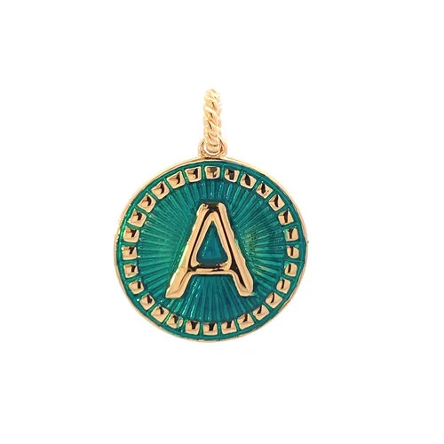 PScallme Charm - Letter round petrol blue goldplated