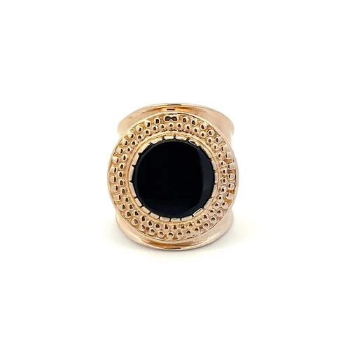 PScallme Ring flat stone black goldplated