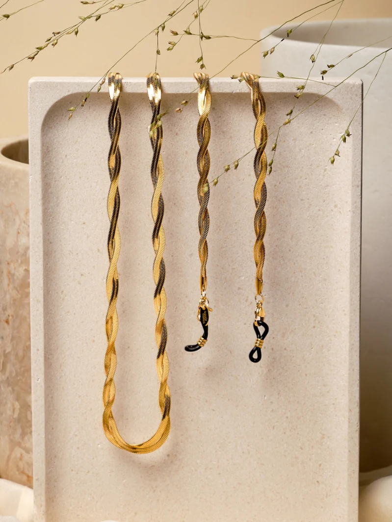 Sunny Cords Zonnebrillenkoord | Braided Jane Goud - Afbeelding 3