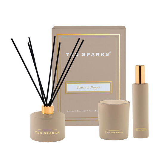 Ted Sparks Candle, diffuser & roomspray gift set Tonka & Pepper 