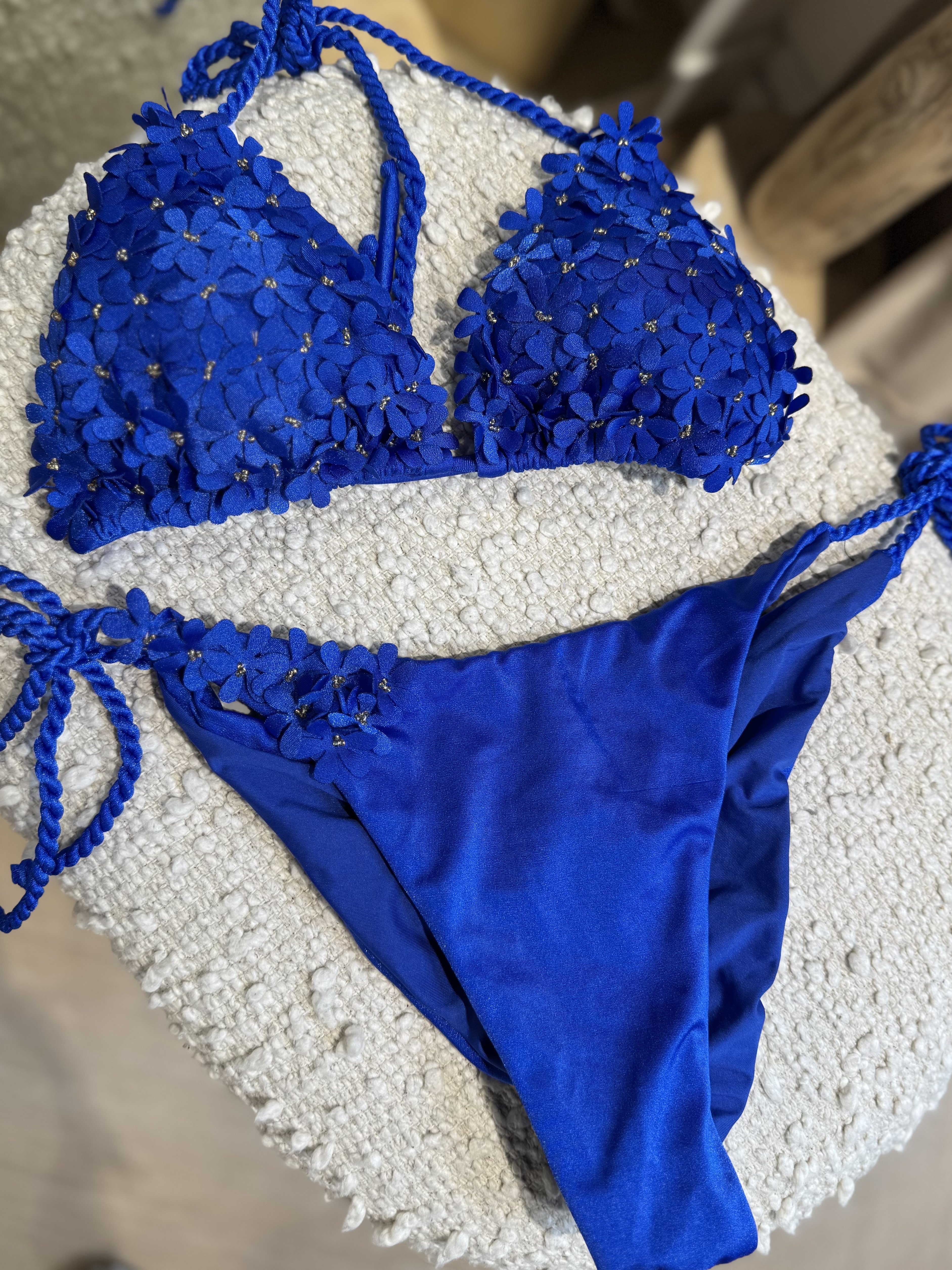 Bikini met bloemen detail Blauw