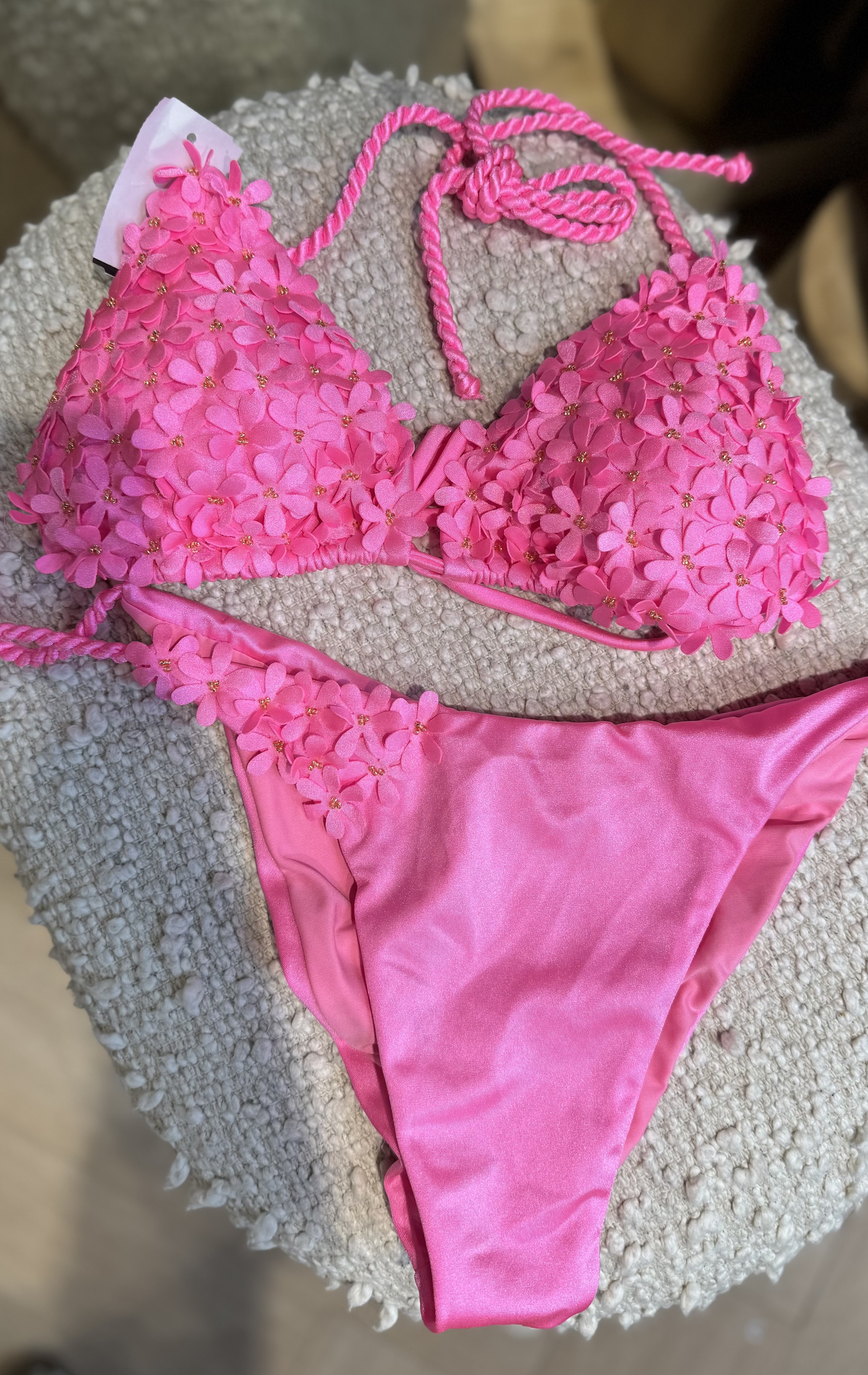 Bikini met bloemen detail Licht Roze