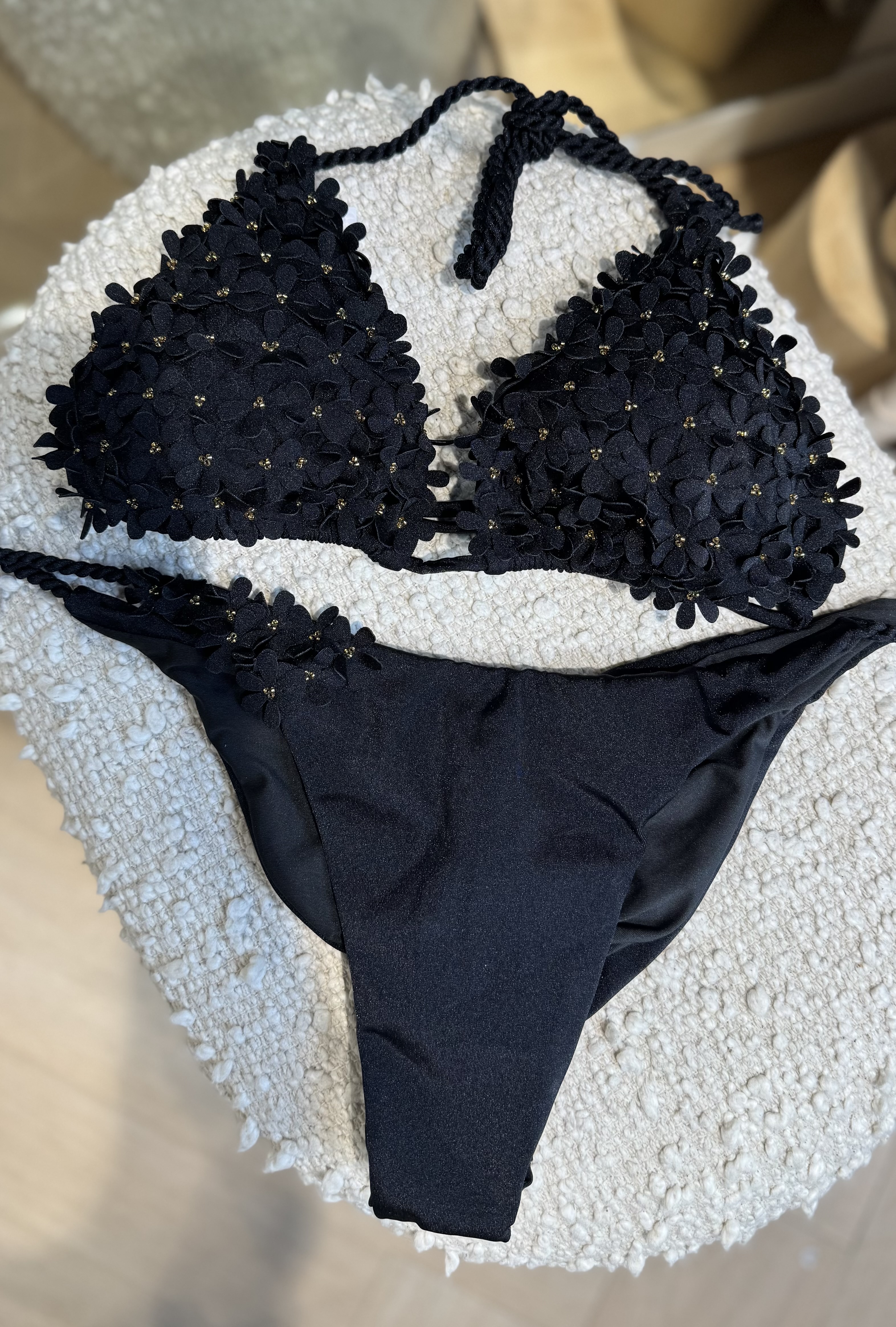 Bikini met bloemen detail Zwart