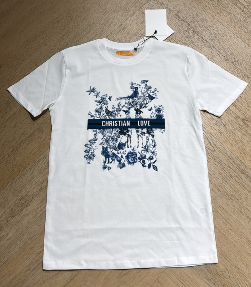 him3n076 T-shirt met blauwe Christian Love print wit