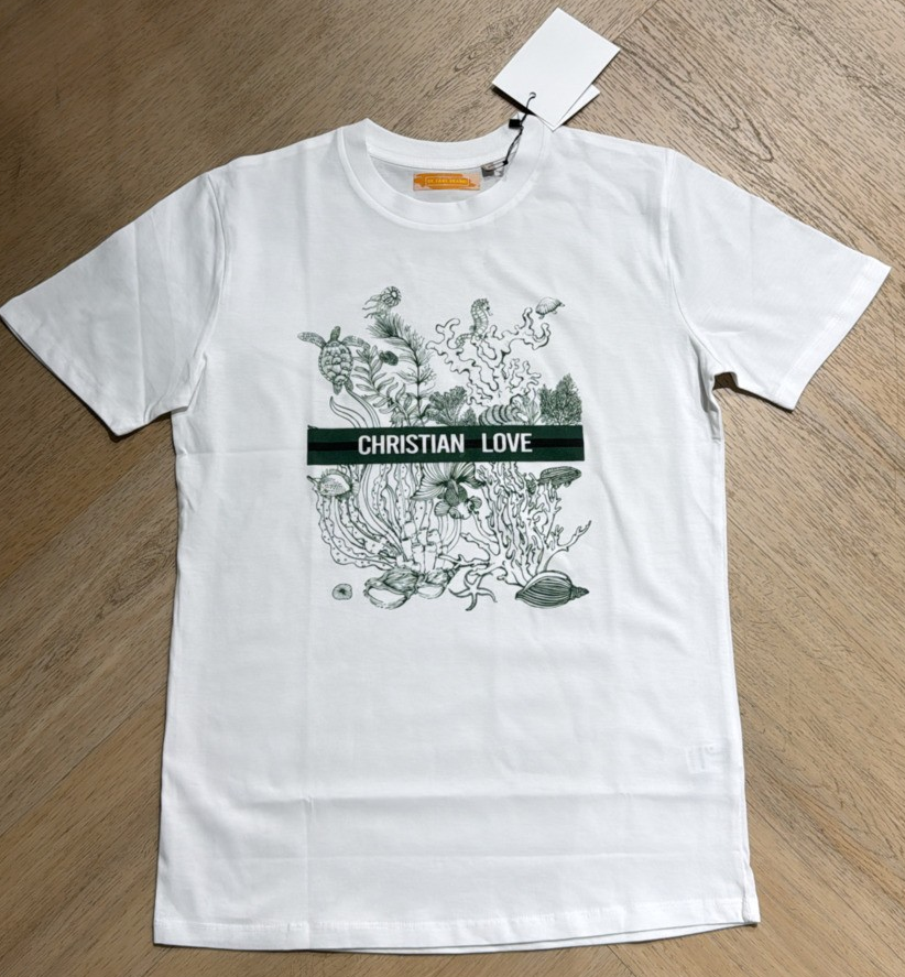 fp0xbfrq T-shirt met groene Christian Love print wit