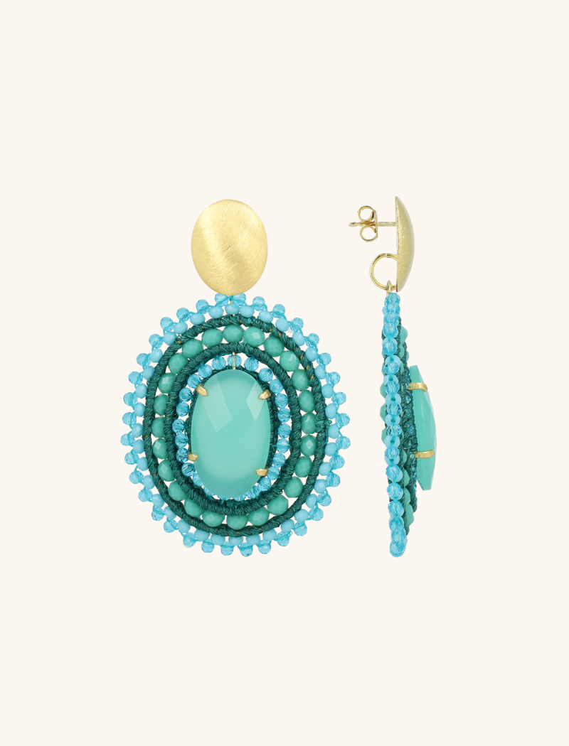 Lott Gioielli Turquoise Oorbellen Jamie Filled Oval 3 Rings w/ Stone L