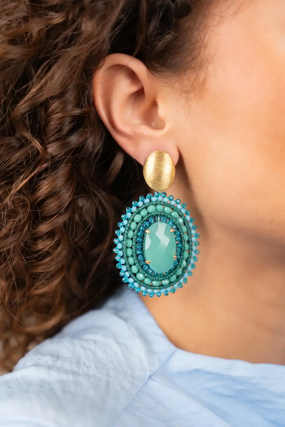 Lott Gioielli Turquoise Oorbellen Jamie Filled Oval 3 Rings w/ Stone L