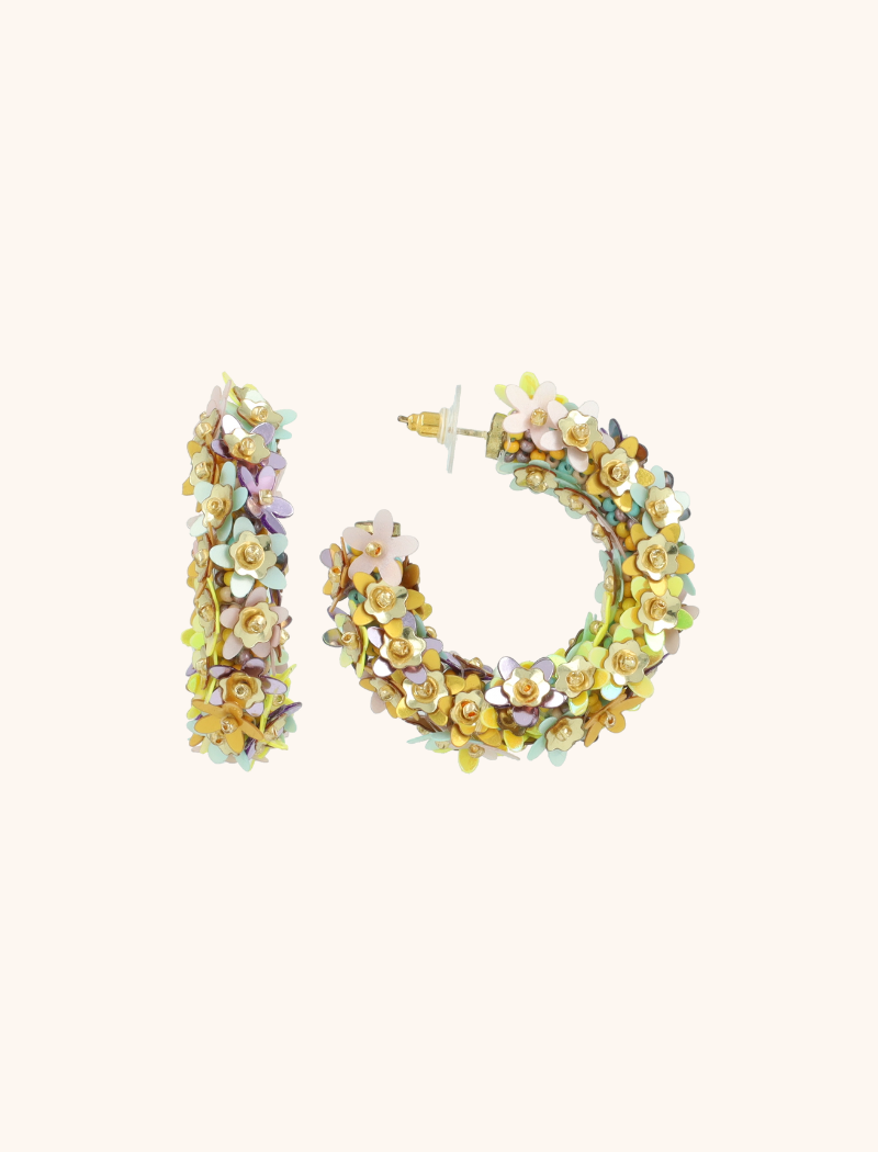 Lott Gioielli Yellow/Lavender/Mint Oorbellen Jasmijn Flower Creole M