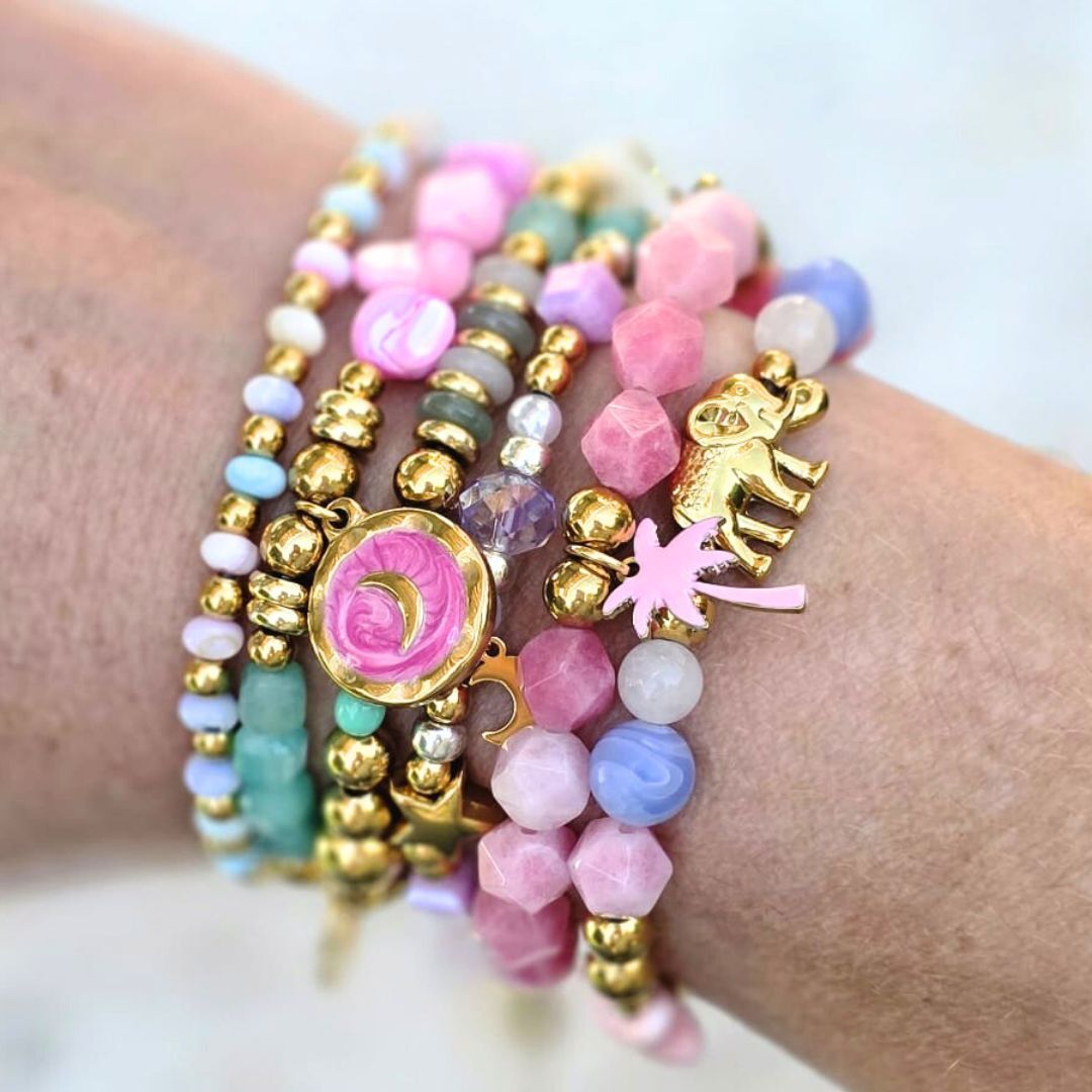 Kralenarmbanden-zomerset Label Six Bedelarmband pink summer
