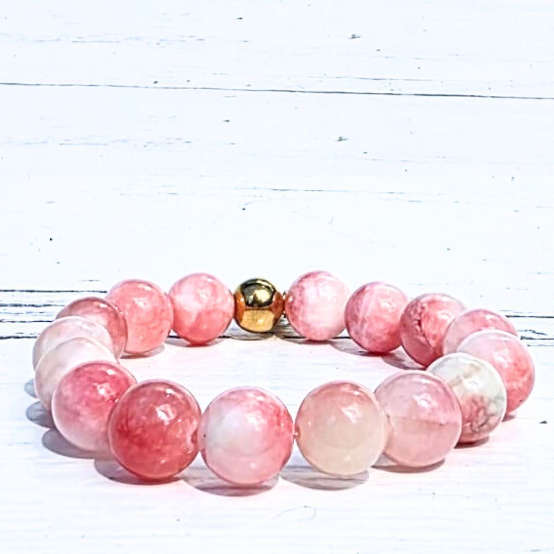 Label Six Kralenarmband 12mm pastelroze