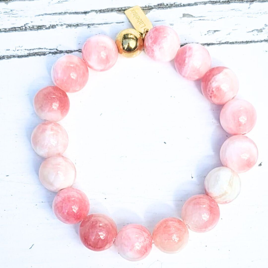 Kralenarmband-Label-Six-12mm-zalm-1 Label Six Kralenarmband 12mm pastelroze