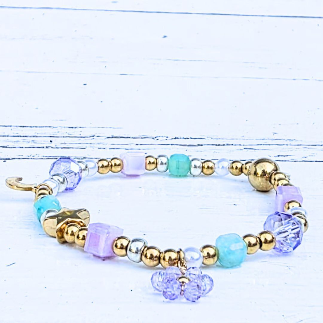 Label Six Kralenarmband happy lila flower