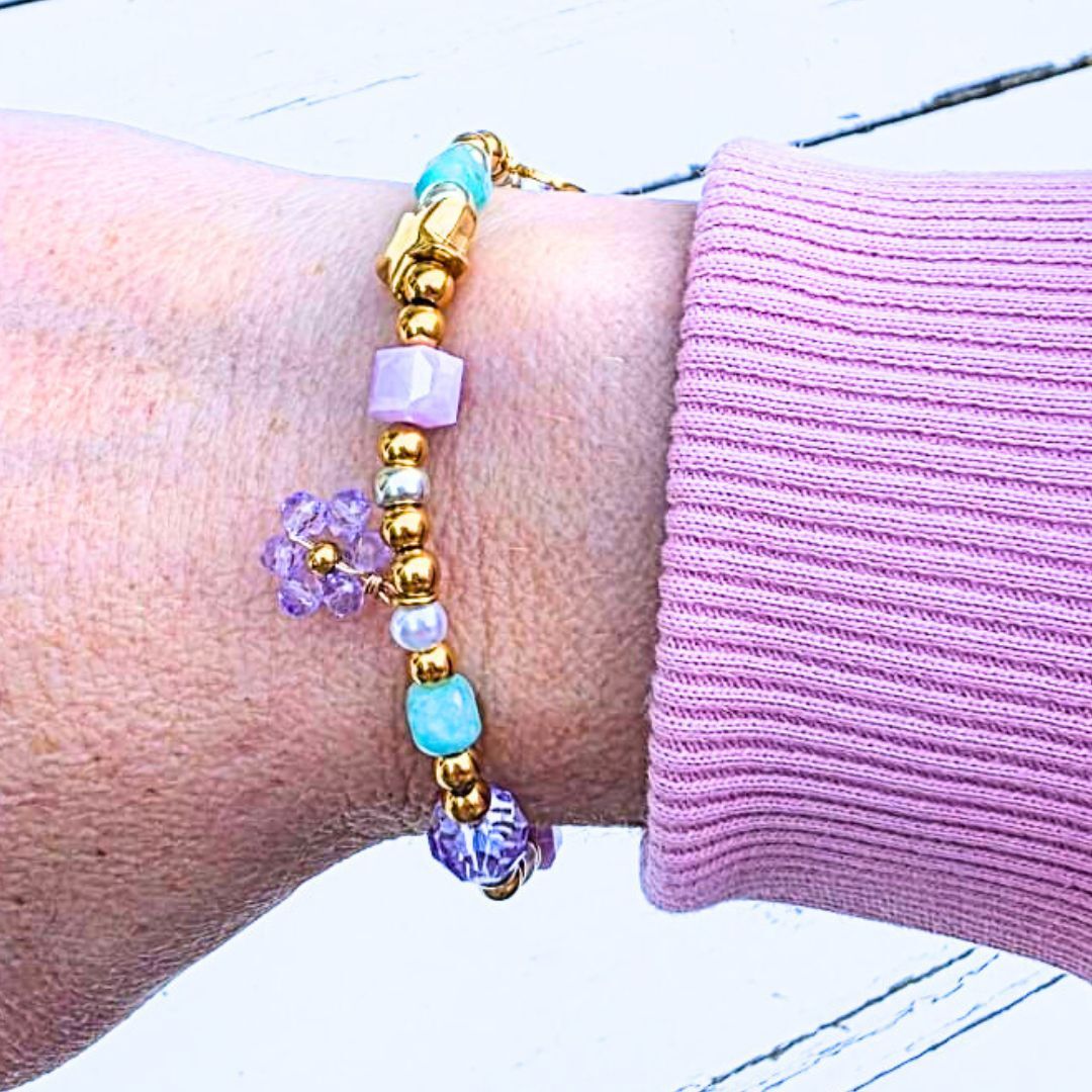 Happy-lila Label Six Kralenarmband happy lila flower