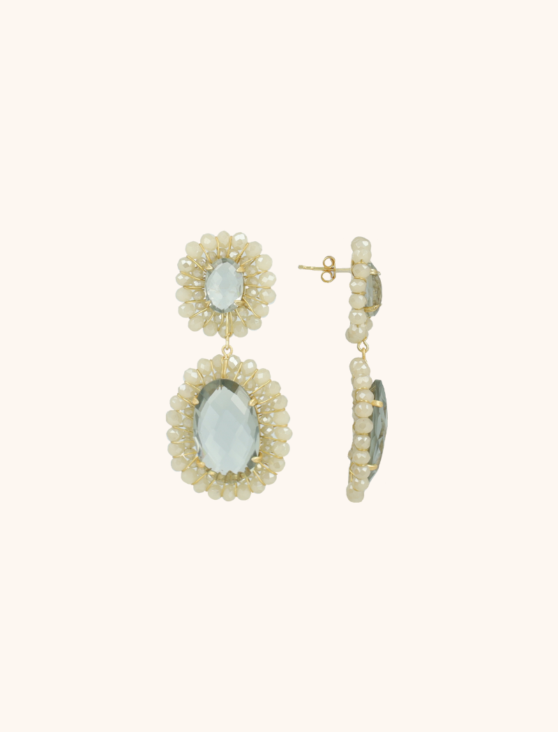 Lott Gioielli Beige Oorbellen Myron Double beaded Oval
