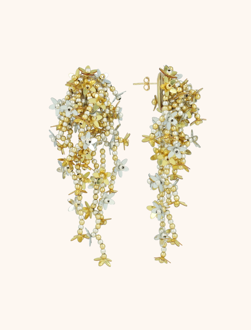 Lott Gioielli Goud/Zilverkleurige Oorbellen Lilly Flower Strings L