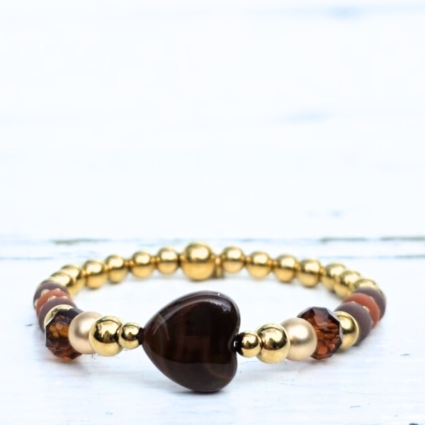 Label Six Kralenarmband brown heart