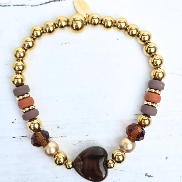 Label Six Kralenarmband brown heart