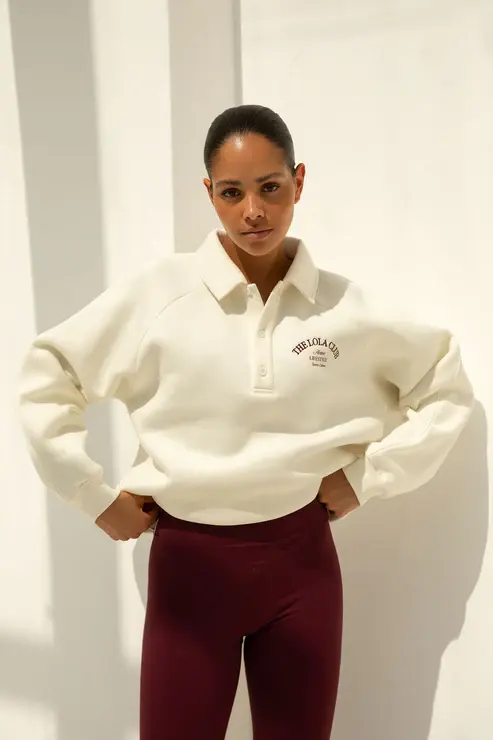 LOLA-5M1A6446 The Lola Club Maya Polo Sweater Cream
