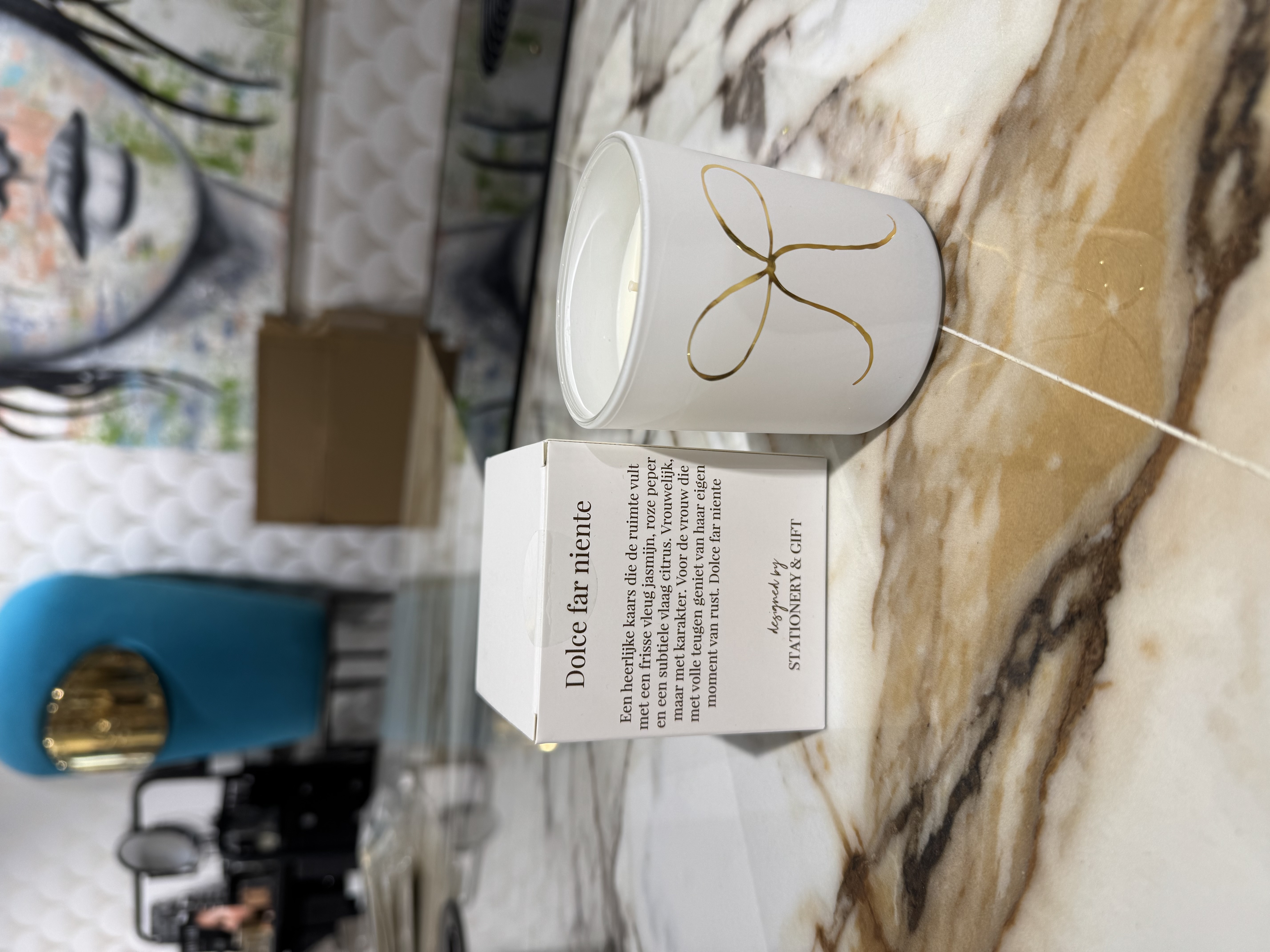 Stationery & gift geurkaars gouden strik