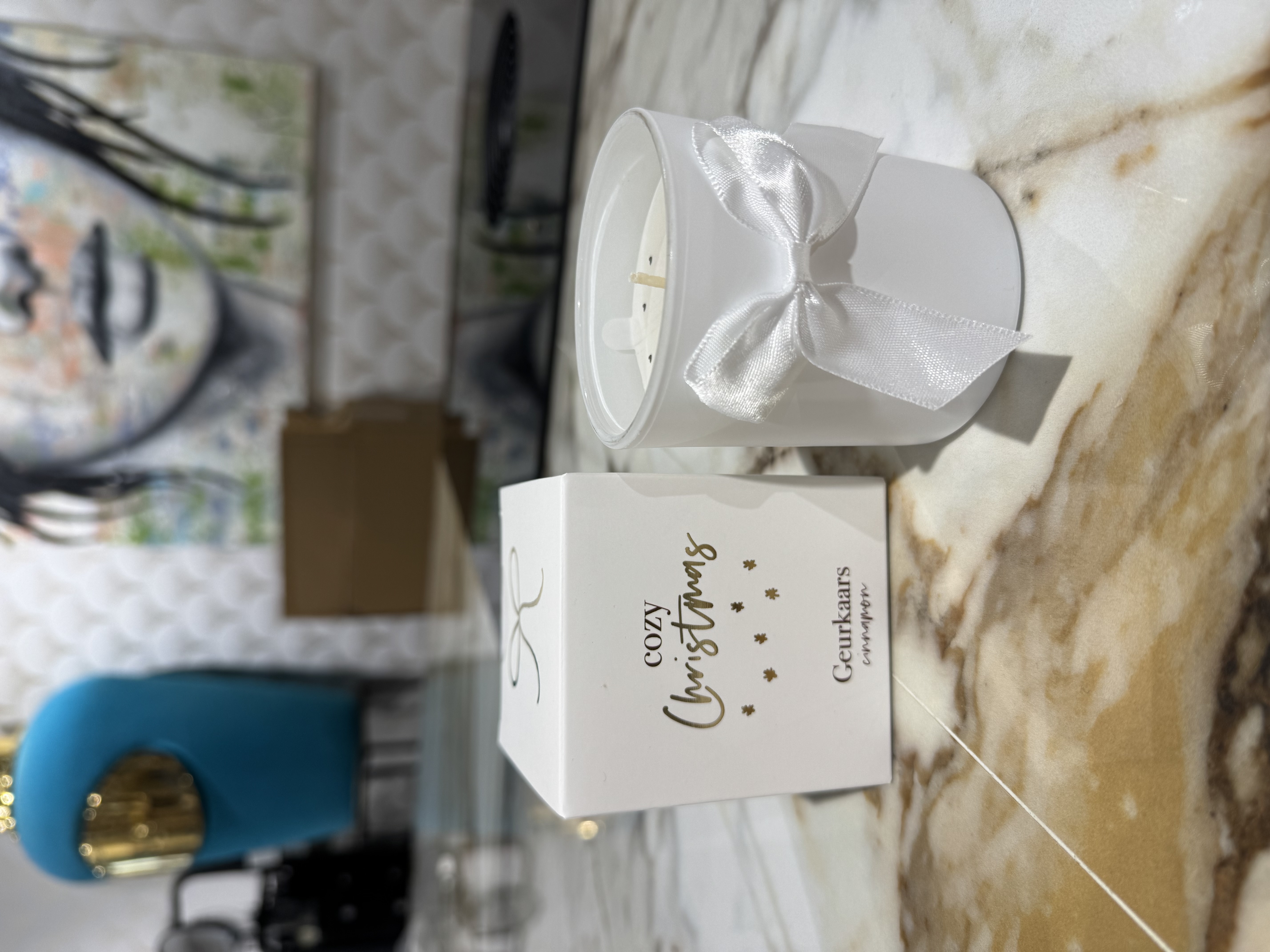 Stationery & gift geurkaars witte strik