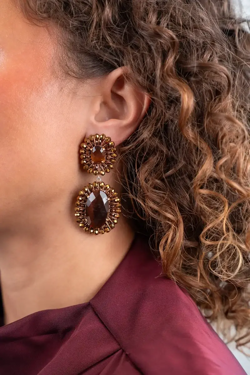 Lott Gioielli Koperen Oorbellen Double Beaded Oval